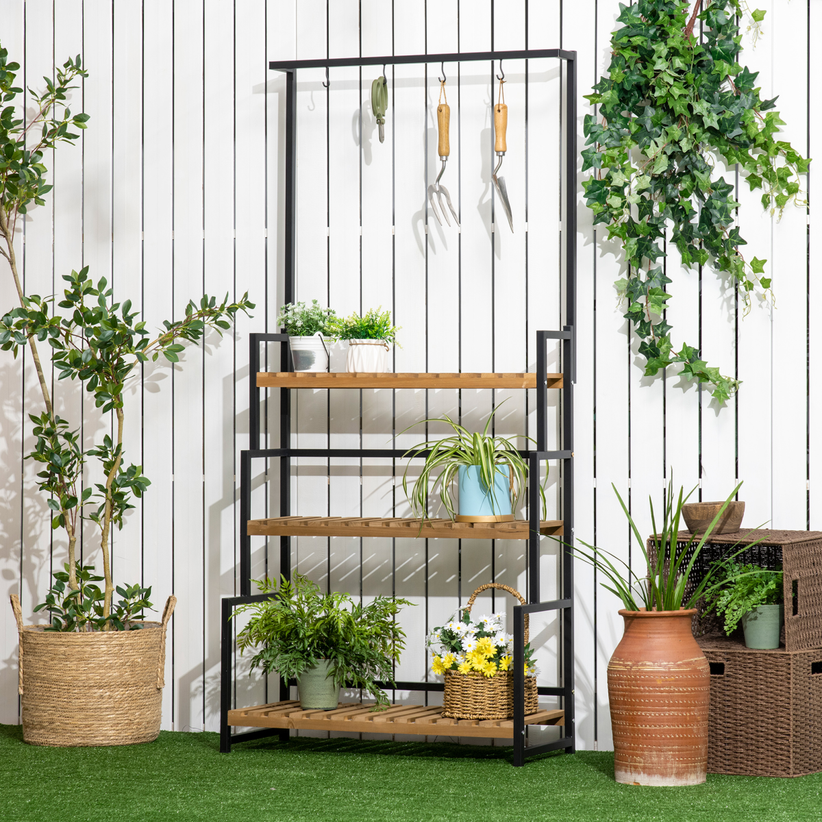 3 Tier Plant Stand with Hanging Hooks - Shinchoku