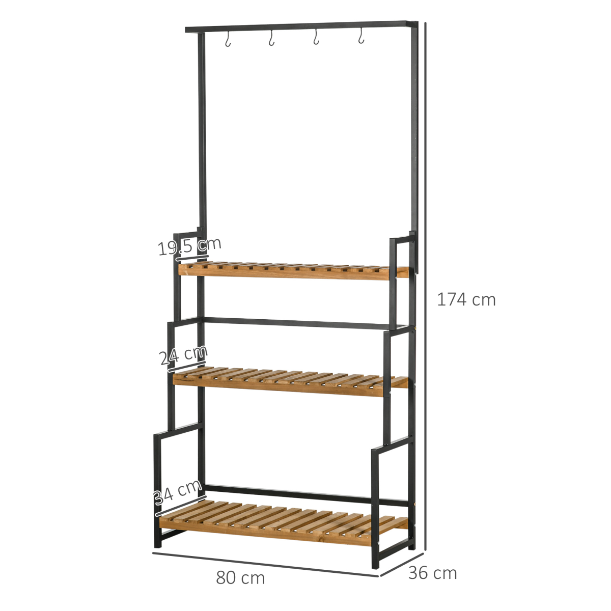 3 Tier Plant Stand with Hanging Hooks - Shinchoku