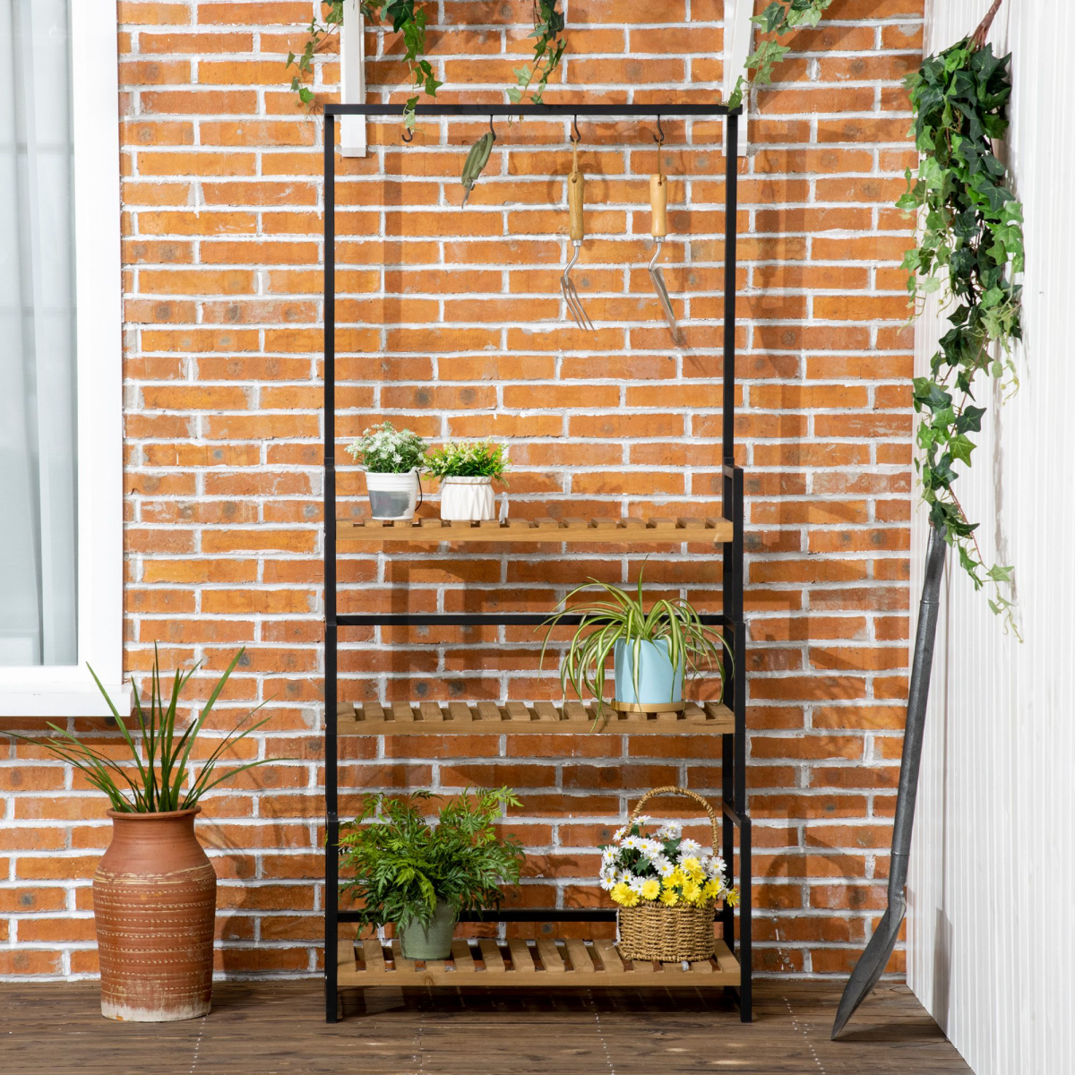 3 Tier Plant Stand with Hanging Hooks - Shinchoku