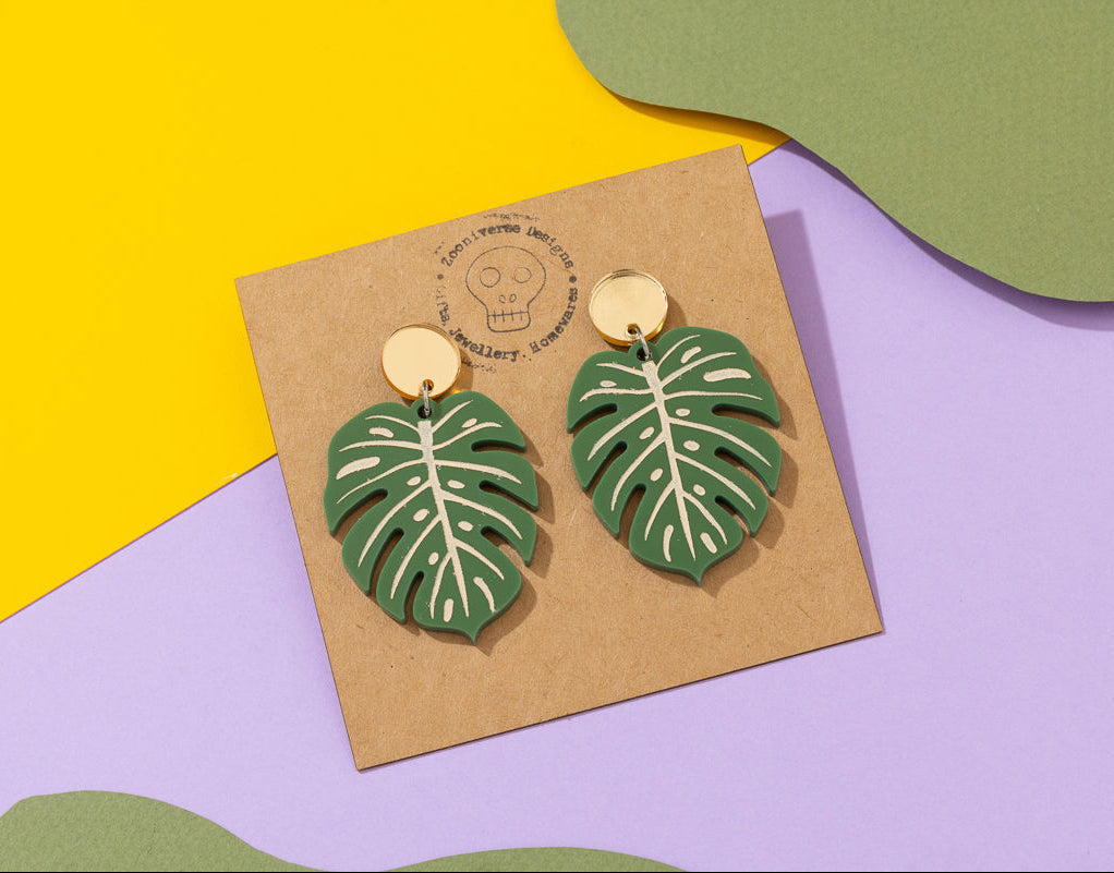 Monstera Acrylic Pendent Earrings