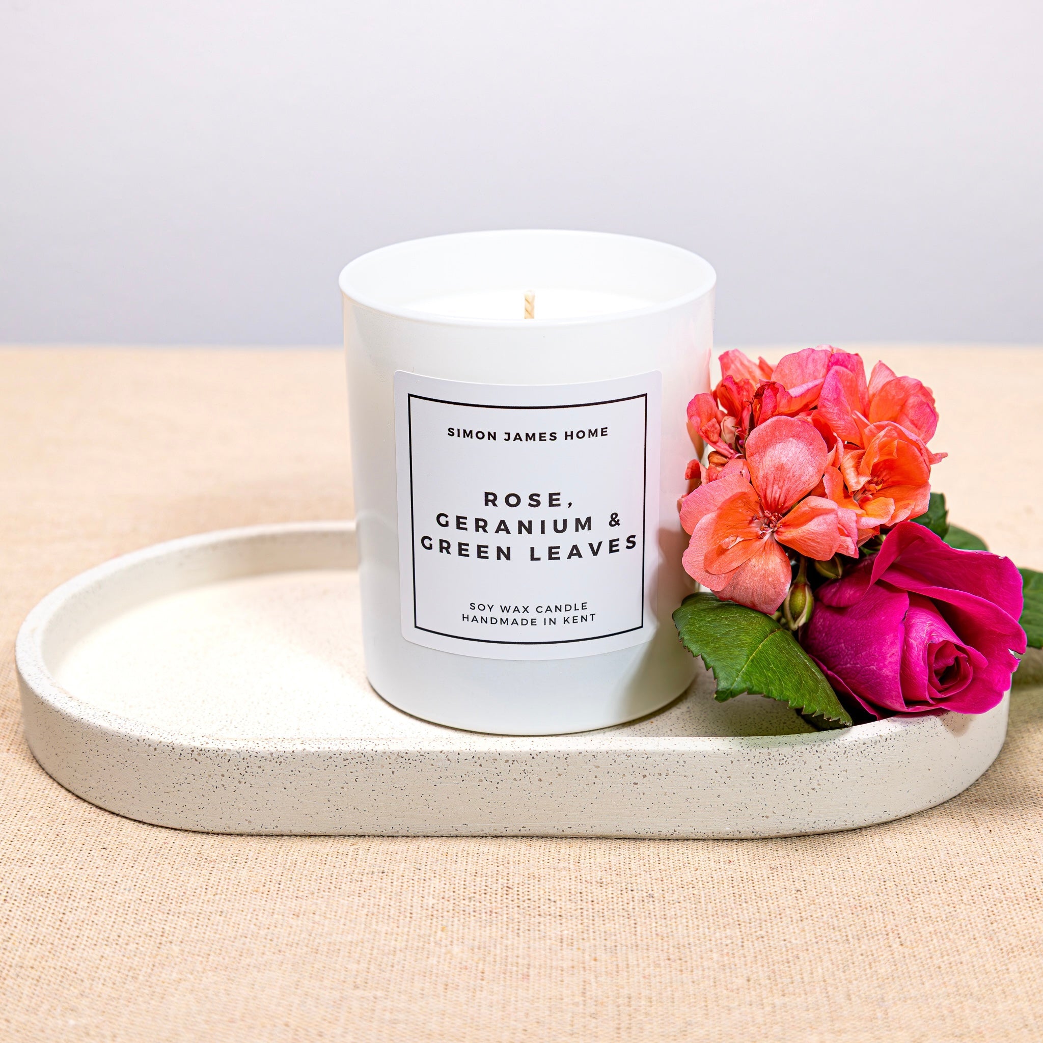 Rose, Geranium & Green Leaves Handmade Soy Wax Candle