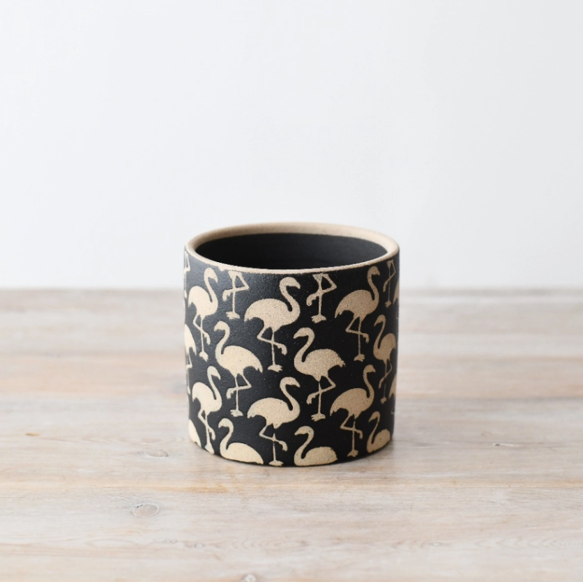 Black Flamingo Stoneware Plant Pot - 11.7cm