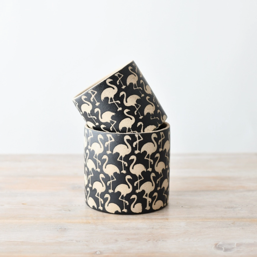 Black Flamingo Stoneware Plant Pot - 11.7cm