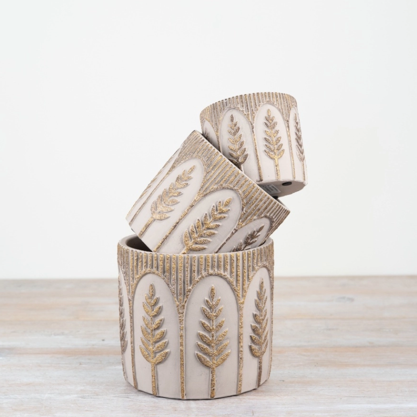 Gold Leaf Stoneware Plant Pot - 11cm