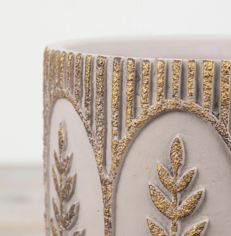 Gold Leaf Stoneware Plant Pot - 11cm