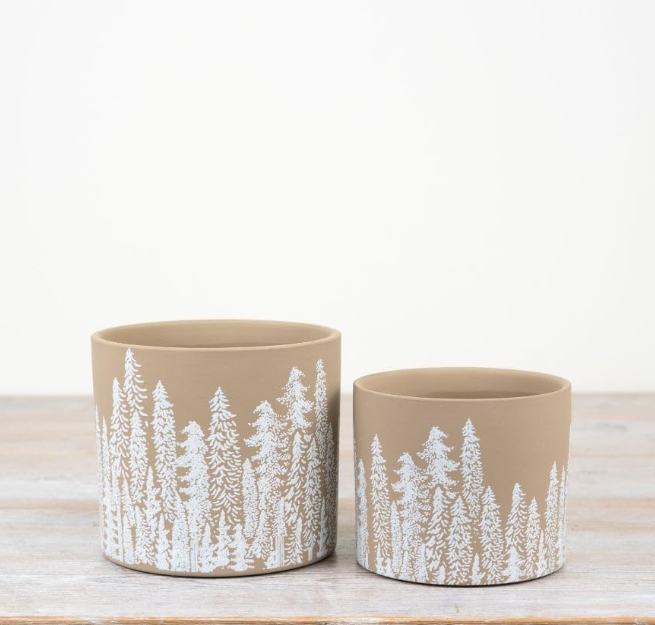 Painted Tree Stoneware Plant Pot - 13.5cm