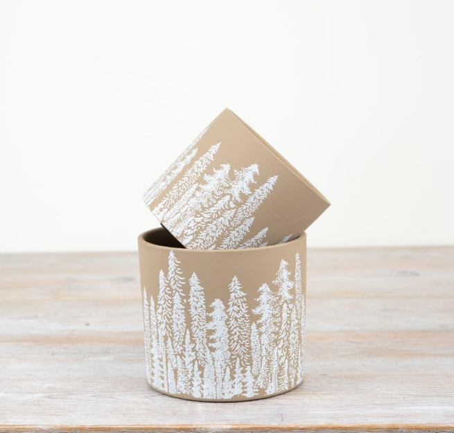 Painted Tree Stoneware Plant Pot - 13.5cm
