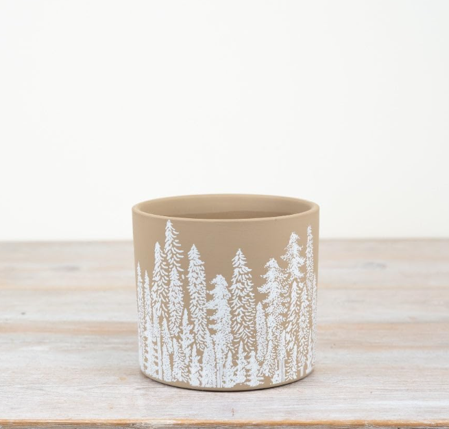 Painted Tree Stoneware Plant Pot - 13.5cm