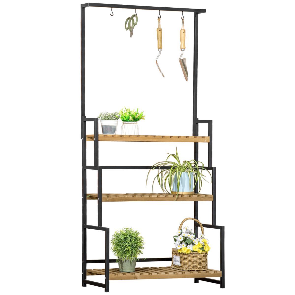 3 Tier Plant Stand with Hanging Hooks - Shinchoku